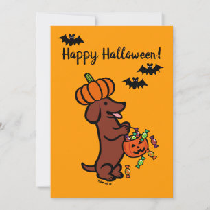 Halloween Red Smooth Haired Dachshund Card