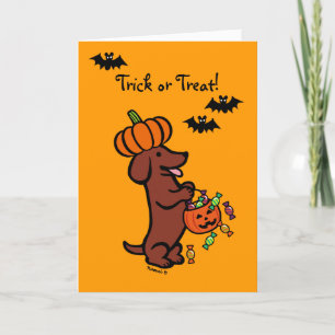 Halloween Red Smooth Haired Dachshund Card