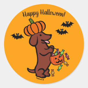 Halloween Red Smooth Haired Dachshund Classic Round Sticker