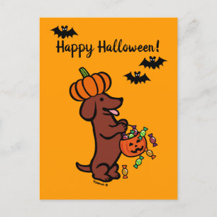 Halloween Red Smooth Haired Dachshund Postcard