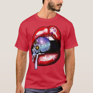 Halloween Red Vampire Lips and skull T-Shirt