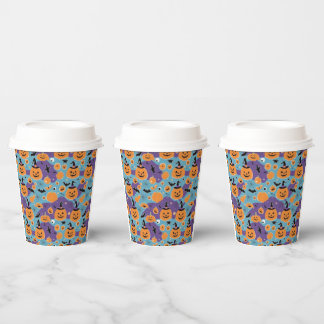 Halloween repeating pattern with pumpkins paper cups
