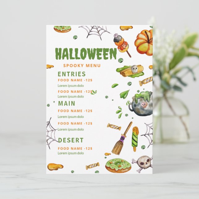Halloween Restaurant Menu, Editable Halloween Menu (Standing Front)