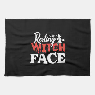 Halloween Resting Witch Facce Birthday Tea Towel