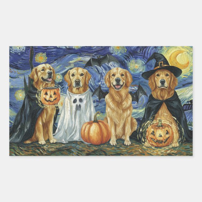 Halloween Retriever Dogs Ghost Boo Witch Costume Rectangular Sticker (Front)
