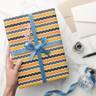 Halloween Retro 1960s Chevron Orange White Black Wrapping Paper