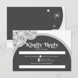 Halloween Retro Black Grey Goth Disco Ball Wedding RSVP Card