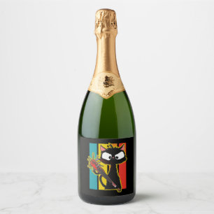 Halloween Retro Cat Vintage Cat Sparkling Wine Label