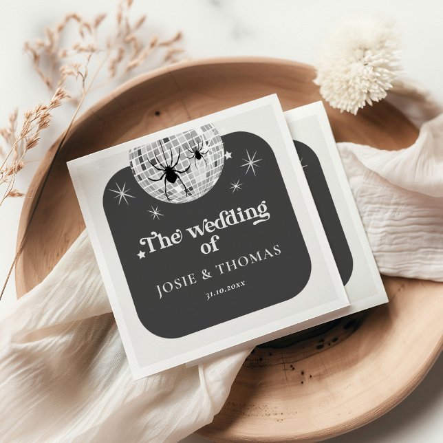 Halloween Retro Disco Spiders & Disco Ball Wedding Napkin (Creator Uploaded)