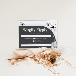 Halloween Retro Disco Spiders & Disco Ball Wedding RSVP Card
