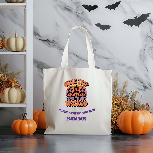 Halloween Retro Funny Girls Trip Witch Tote Bag (Creator Uploaded)