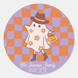 Halloween Retro Ghost Witch Trick or Treat Classic Round Sticker