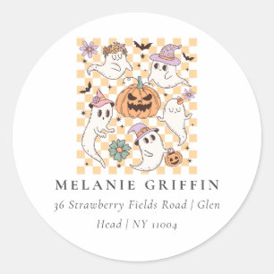 Halloween Retro Ghosts Pumpkins Address Classic Round Sticker