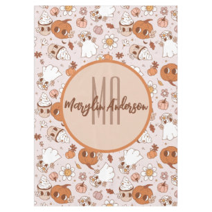 HALLOWEEN RETRO GROOVY PUMPKINS AND GHOSTS TABLECLOTH