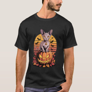 Halloween Retro Sphynx Cat Canadian Hairless Cat T-Shirt