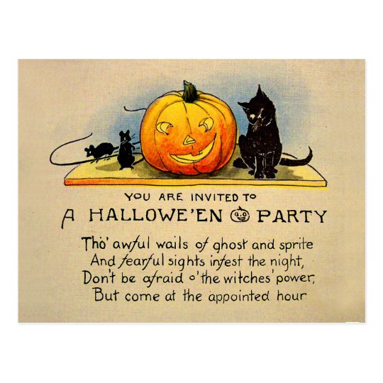Halloween Retro Vintage Pumplin Invitation Postcard