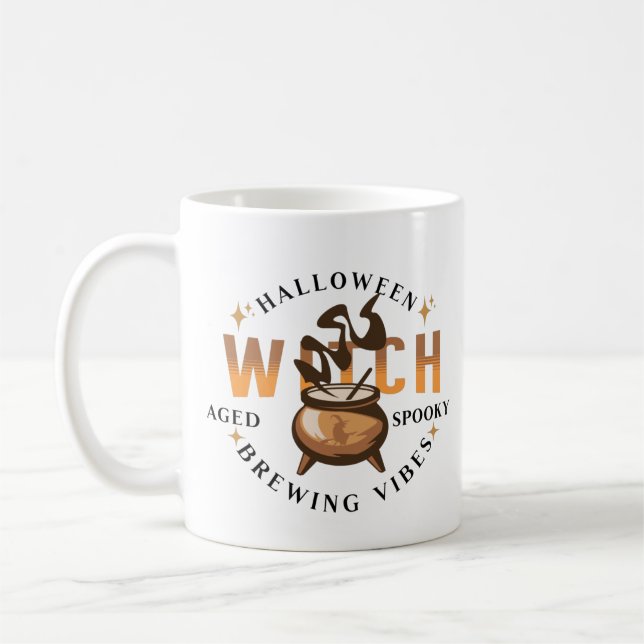 Halloween Retro Witch Brewing  Coffee Mug (Left)
