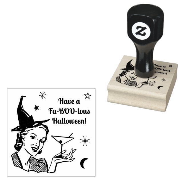 Halloween Retro Witch Humour Faboolous or Custom Rubber Stamp (Stamped)