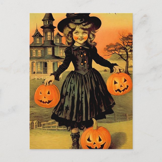Halloween Retro Witch Postcard (Front)