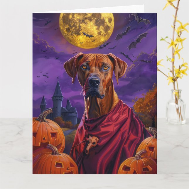  Halloween Rhodesian Ridgeback Vampire Pumpkins Card (Yellow Flower)
