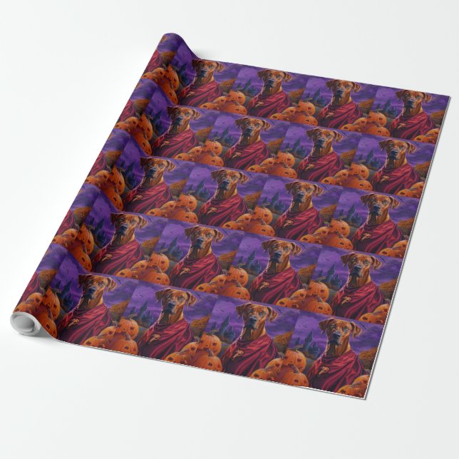  Halloween Rhodesian Ridgeback Vampire Pumpkins Wrapping Paper (Unrolled)