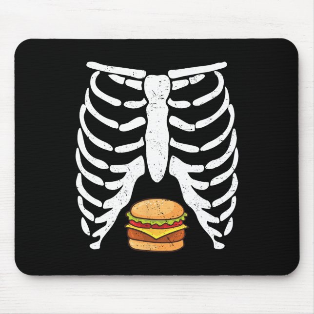 Halloween Rib Cage Cheeseburger Lover Skeleton Fun Mouse Mat (Front)