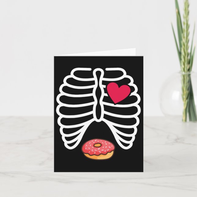 Halloween Rib Cage Doughnut Lover Skeleton Funny W Card (Front)