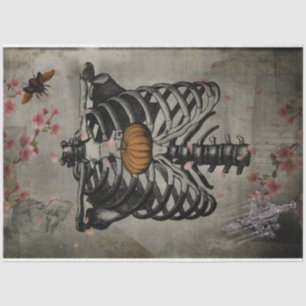 Halloween Rib Cage Pumpkin Heart Floral Ephemera Tissue Paper