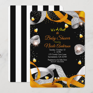 Halloween Ribbon & Candy Corn Baby Shower Invitation