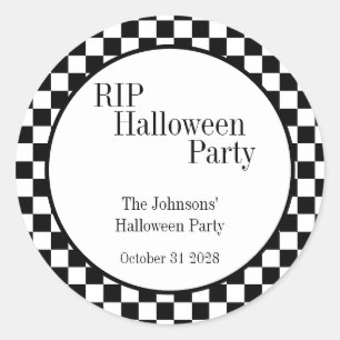 Halloween RIP Black and White Check Party Classic Round Sticker