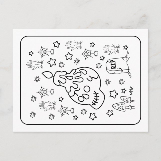 Halloween RIP Spooky Candle Skull Colouring Postcard (Front)