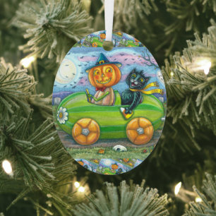 HALLOWEEN ROAD TRIP, JACK AND BLACK CAT FRIENDS METAL TREE DECORATION