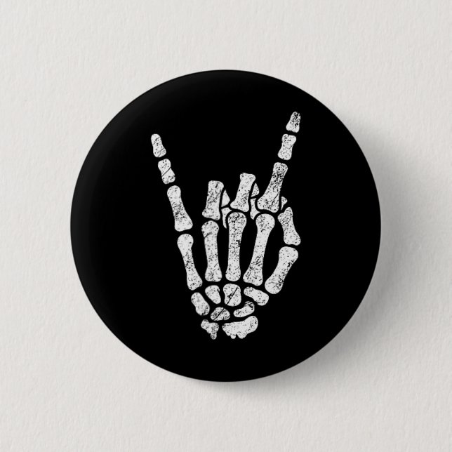 Halloween Rock Hand Sign Skeleton Rock N Roll Symb 6 Cm Round Badge (Front)