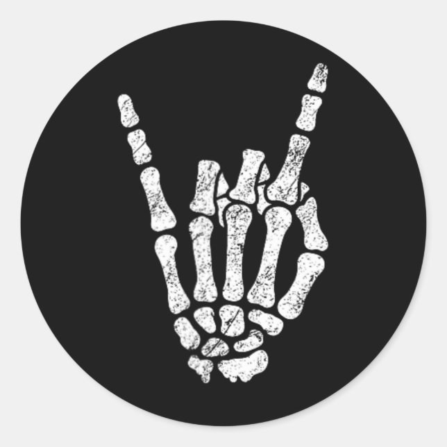 Halloween Rock Hand Sign Skeleton Rock N Roll Symb Classic Round Sticker (Front)