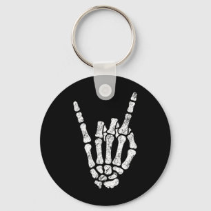 Halloween Rock Hand Sign Skeleton Rock N Roll Symb Key Ring
