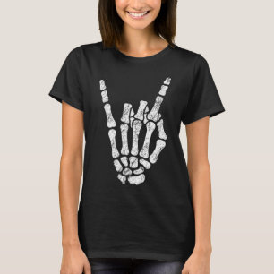 Halloween Rock Hand Sign Skeleton Rock N Roll Symb T-Shirt