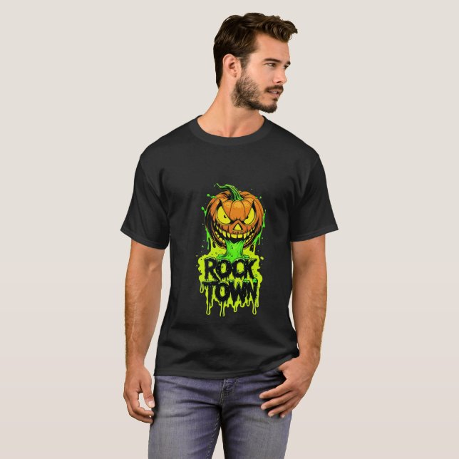 Halloween Rock Town T-Shirt Spooky Punk Style  (Front Full)