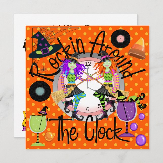 Halloween Rockin' Around the Clock Invitation (Front/Back)