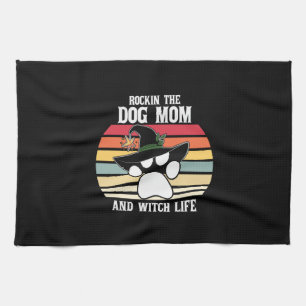 Halloween Rockin the Dog Mum and Witch Life Xmas Tea Towel