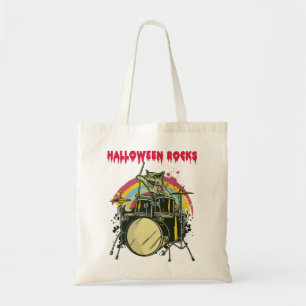 Halloween Rocks, Halloween Zombie Cat Drummer Tote Bag
