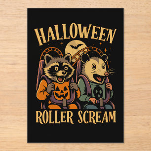 Halloween Roller Scream Racoon and Opossum Acrylic Invitations