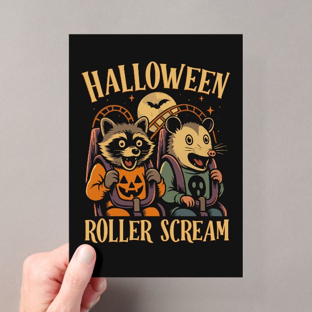 Halloween Roller Scream Racoon and Opossum Acrylic Invitations (Insitu (Handheld))