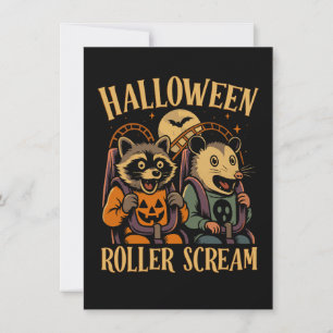 Halloween Roller Scream Racoon and Opossum Card