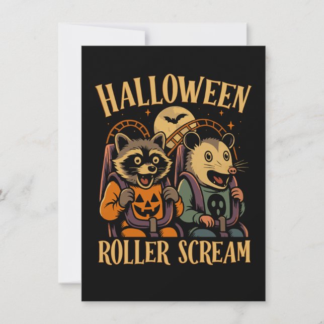 Halloween Roller Scream Racoon and Opossum Card (Front)