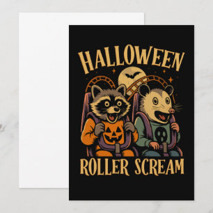 Halloween Roller Scream Racoon and Opossum Card