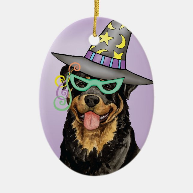 Halloween Rottweiler Ceramic Tree Decoration (Front)
