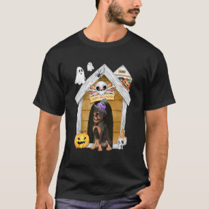 Halloween Rottweiler Dog Witch Haunted House T-Shirt