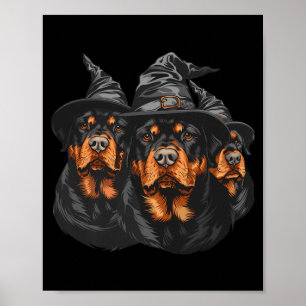 Halloween Rottweiler Dogs Witch Cute Spooky Black Poster