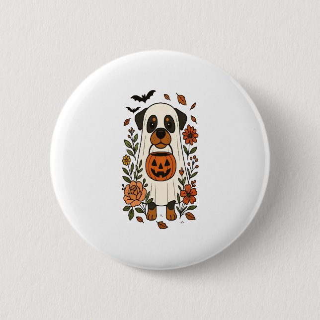 Halloween Rottweiler with Flowers 6 Cm Round Badge (Front)
