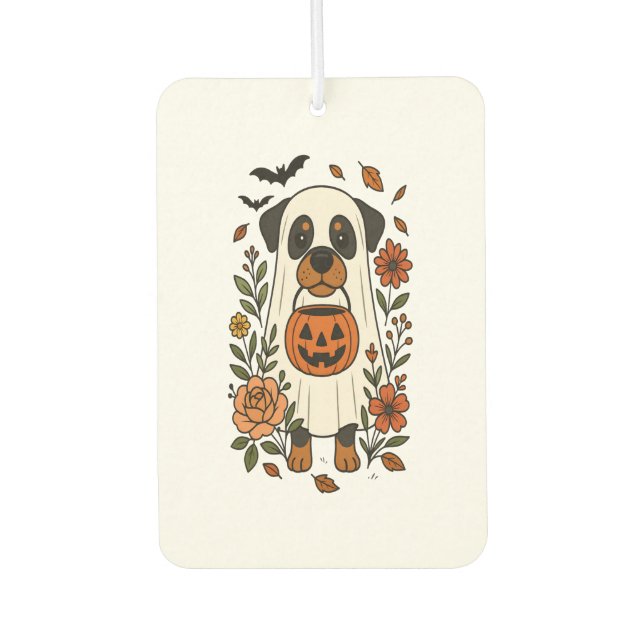 Halloween Rottweiler with Flowers Car Air Freshener (Front)